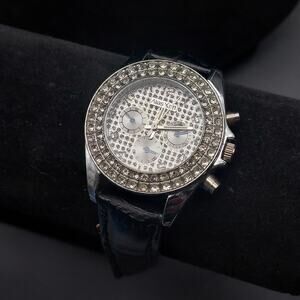Alias Kim Black Rhinestone Watch Womens Wristwatch Silver Tone